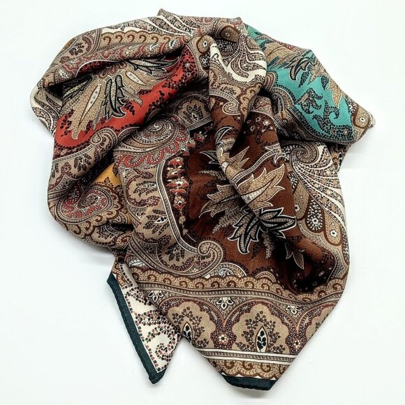 Vintage Anne Klein for Vera Tan Paisley Silk Square Scarf - Picture 3 of 7